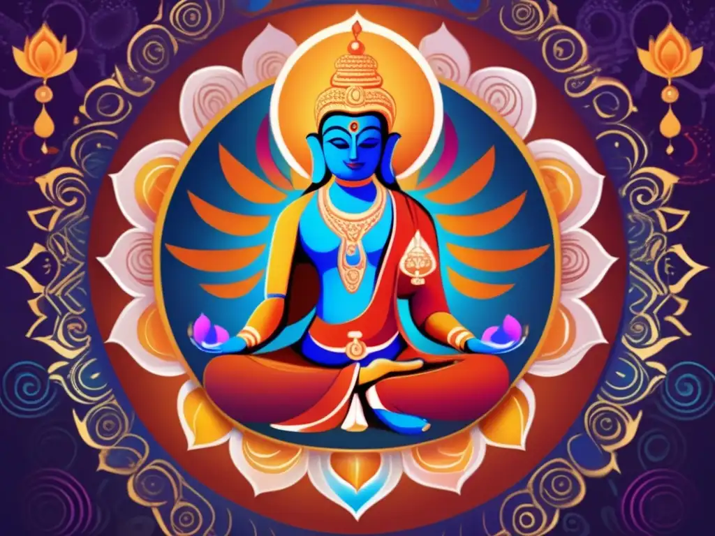 Abhinavagupta, filósofo influente, rodeado de símbolos y patrones tántricos