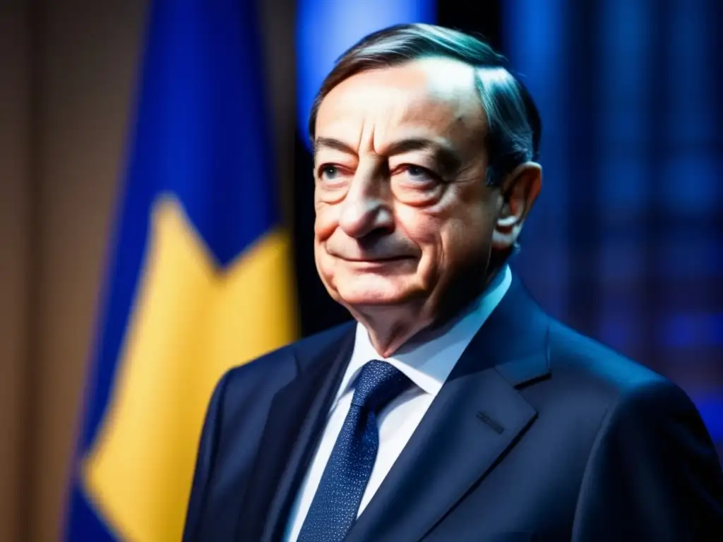 Mario Draghi liderazgo adversidad promesa - Imagen de alta resolución de Mario Draghi frente a la bandera de la Unión Europea