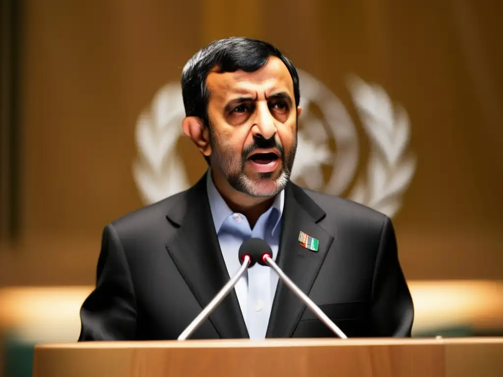 Mahmoud Ahmadinejad pronuncia un apasionado discurso en la ONU, con expresiones intensas del público, capturando la controvertida presidencia