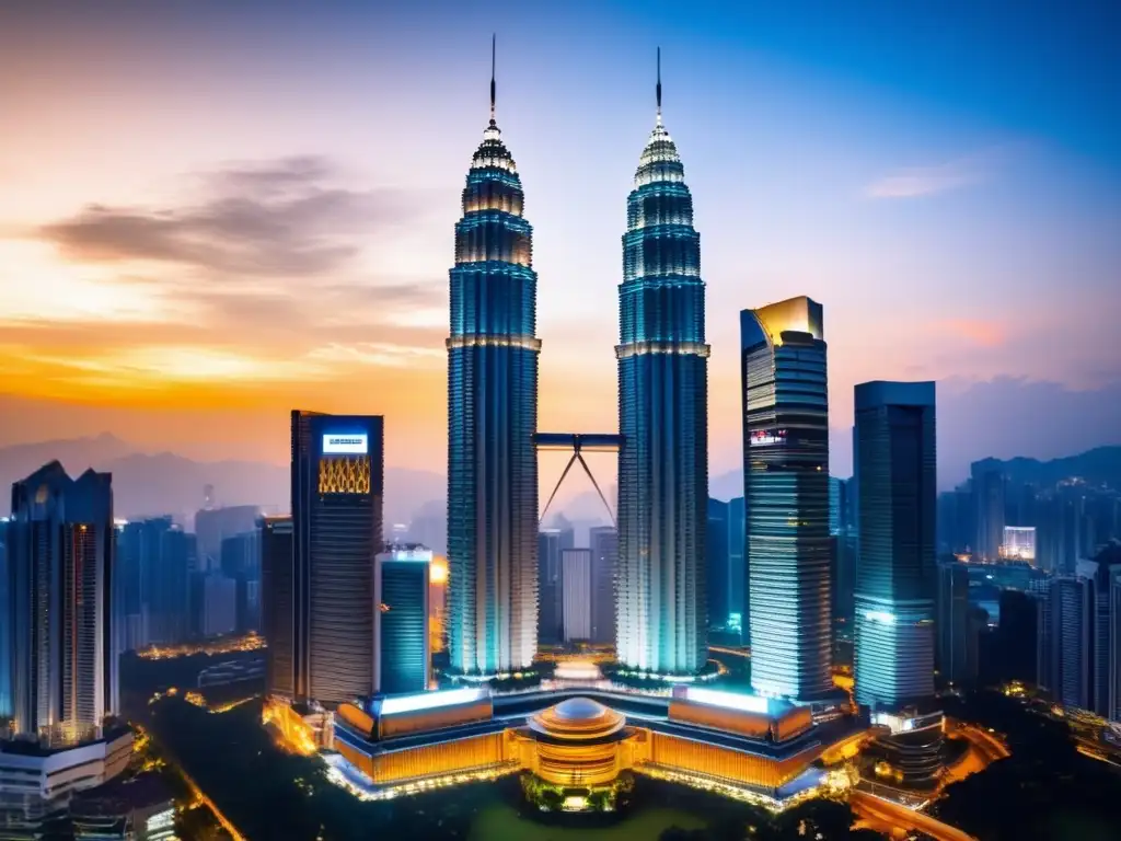 Desde lo alto, los icónicos Petronas Twin Towers se alzan entre modernos rascacielos