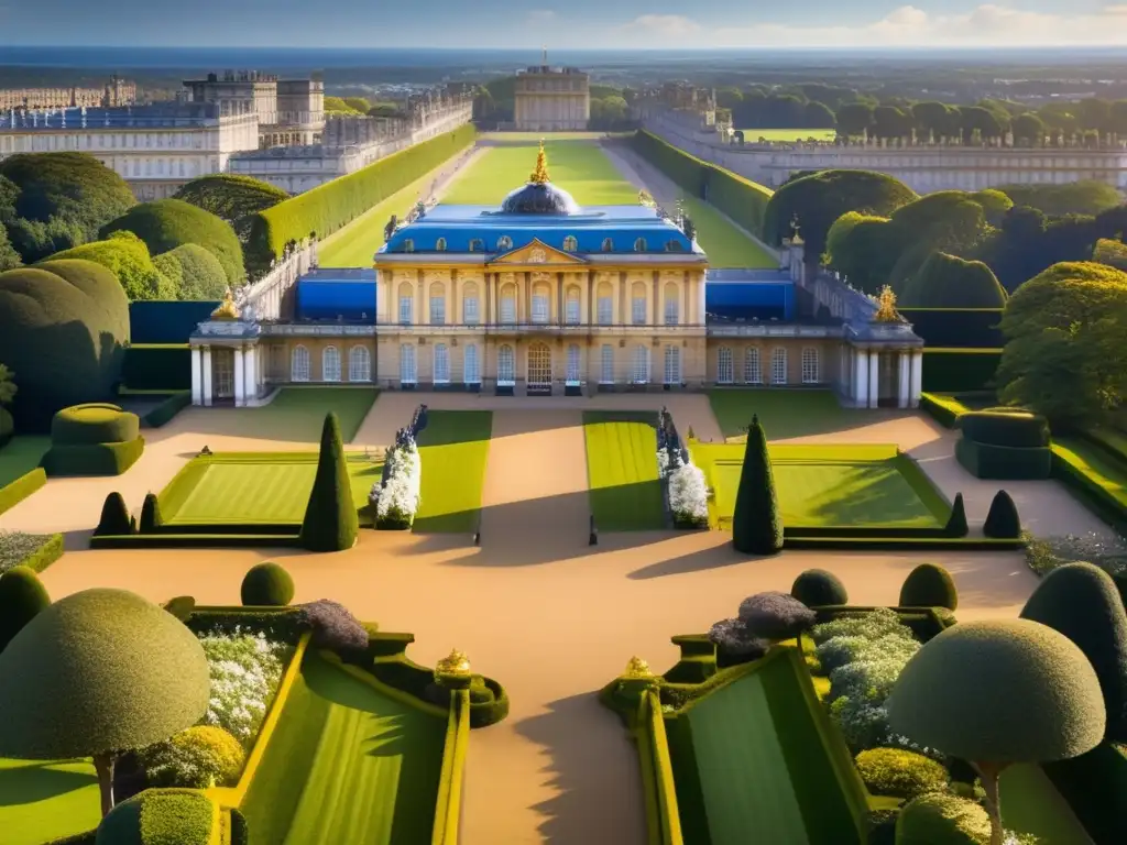 Majestuoso palacio real británico bajo el sol dorado Desde lo alto, el majestuoso palacio real británico se baña en la luz dorada, proyectando sombras dramáticas que realzan su grandeza