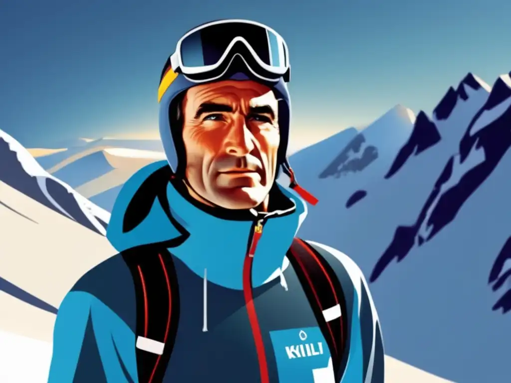 En lo alto de una montaña nevada, Jean-Claude Killy irradia dominio esquí