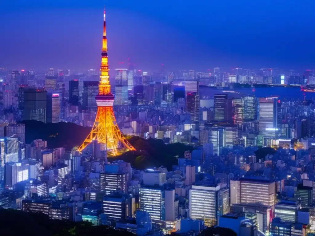 Desde lo alto, Tokyo brilla en la noche, con sus luces y rascacielos
