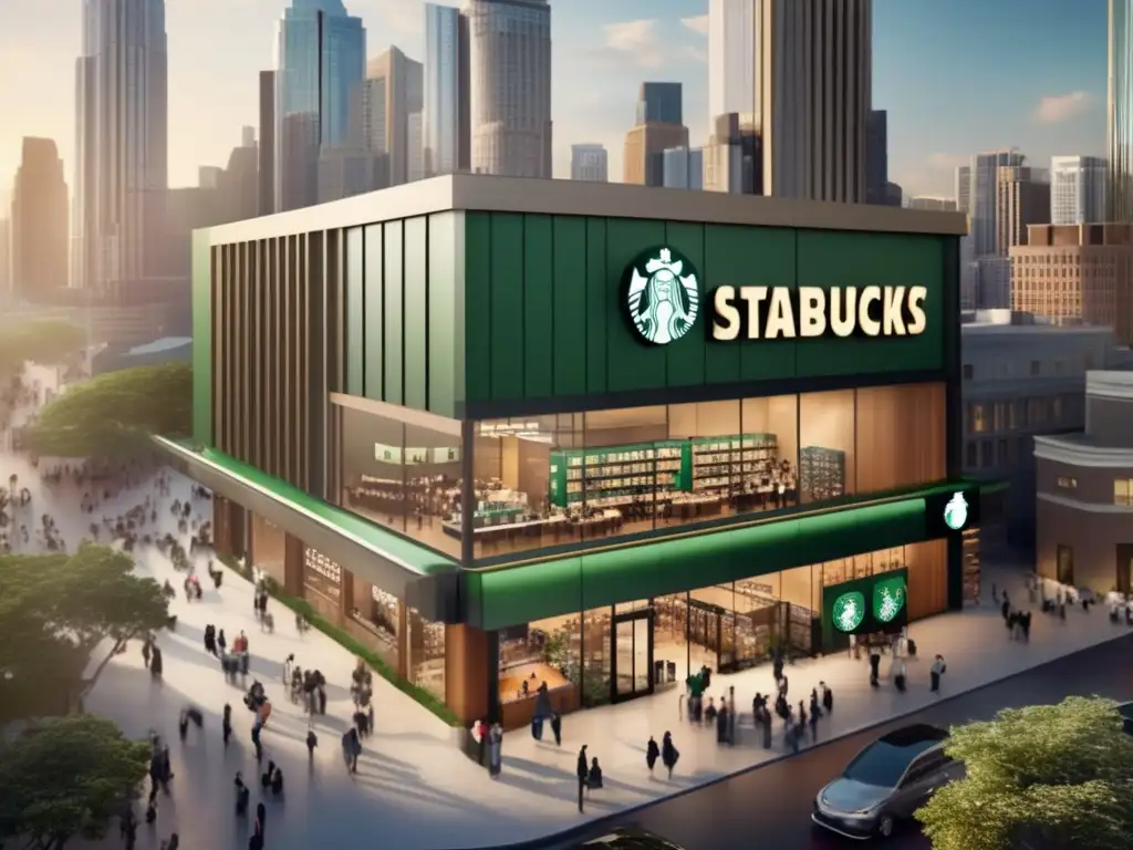 Desde las alturas, el bullicio de la icónica tienda Starbucks en el corazón de la ciudad destaca entre rascacielos y gente