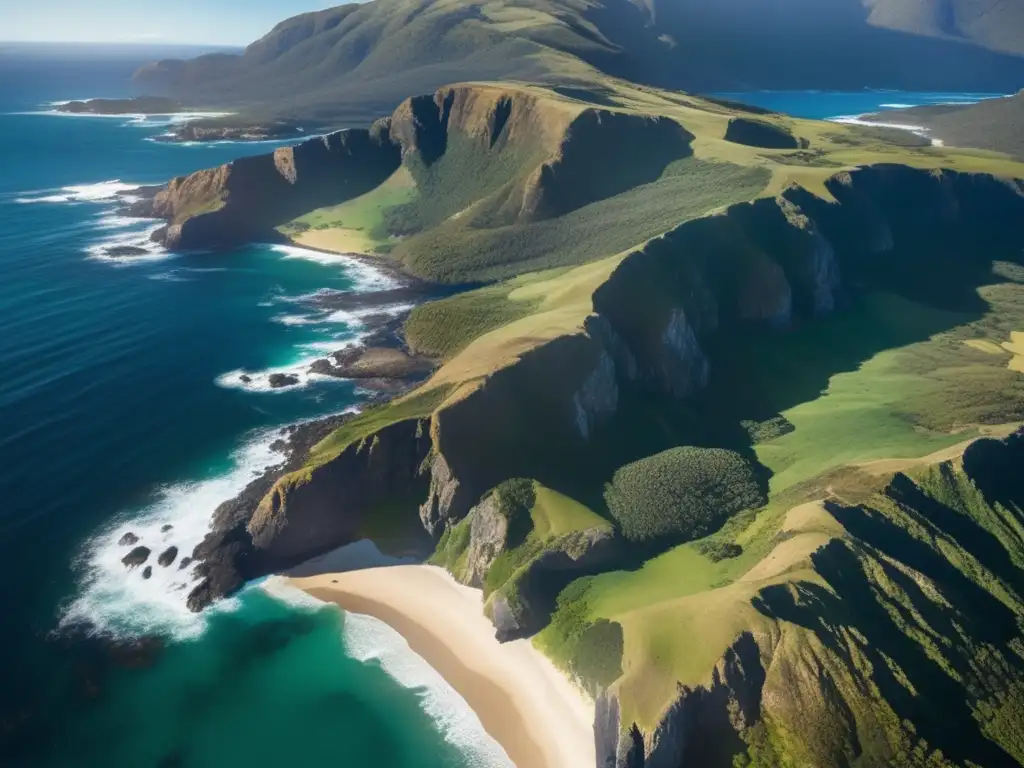 Desde las alturas, la costa escarpada de Tasmania y Nueva Zelanda se revela en toda su grandeza
