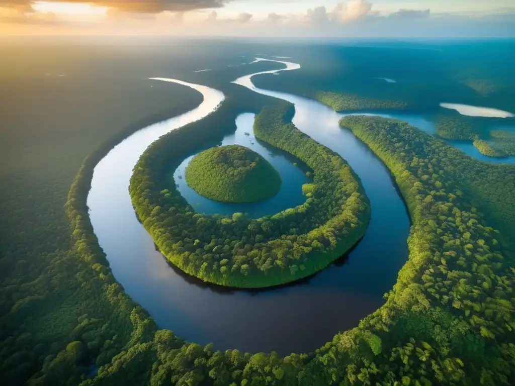 Desde las alturas, la exuberante selva del Amazonas se extiende hasta el horizonte, con ríos serpenteantes y una biodiversidad impresionante