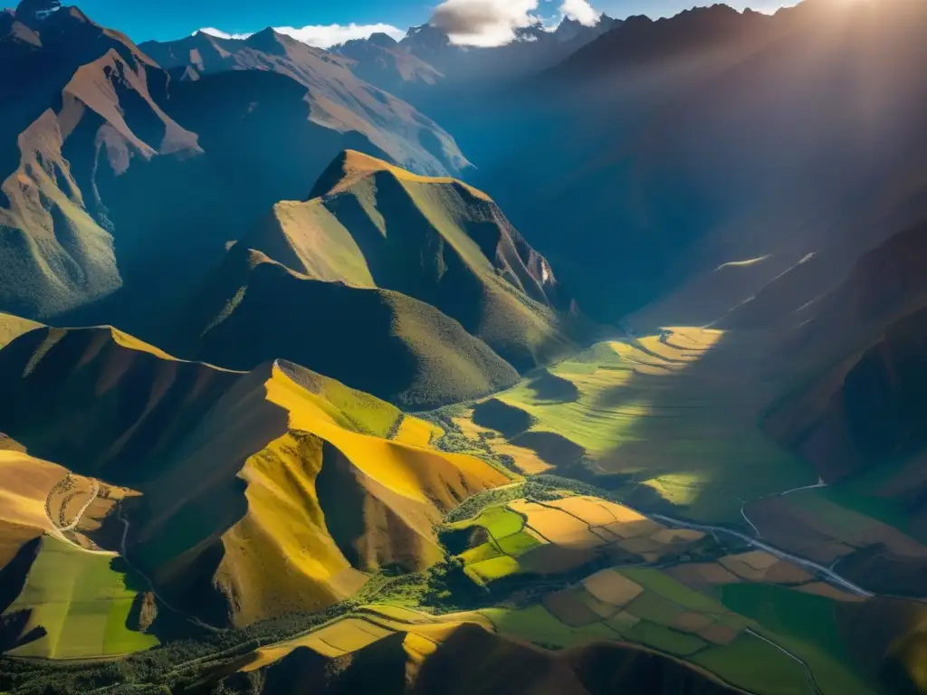 Desde las alturas, los imponentes Andes peruanos capturan la transformación de recursos naturales en oro, con su juego de luces y sombras