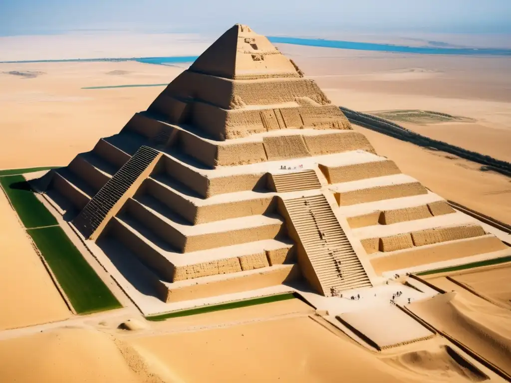 Desde las alturas, la majestuosa Pirámide de Djoser en Saqqara, Egipto, revela su impresionante arquitectura