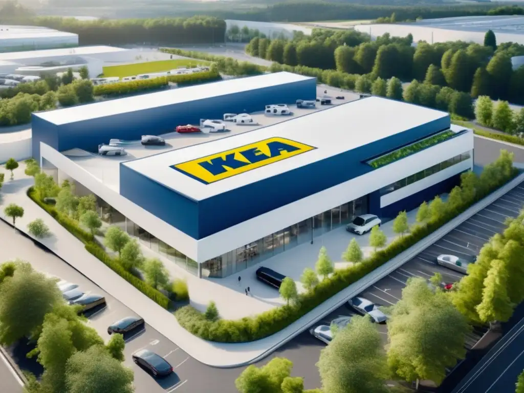Desde las alturas, la tienda IKEA sorprende con su arquitectura moderna y el bullicio del estacionamiento