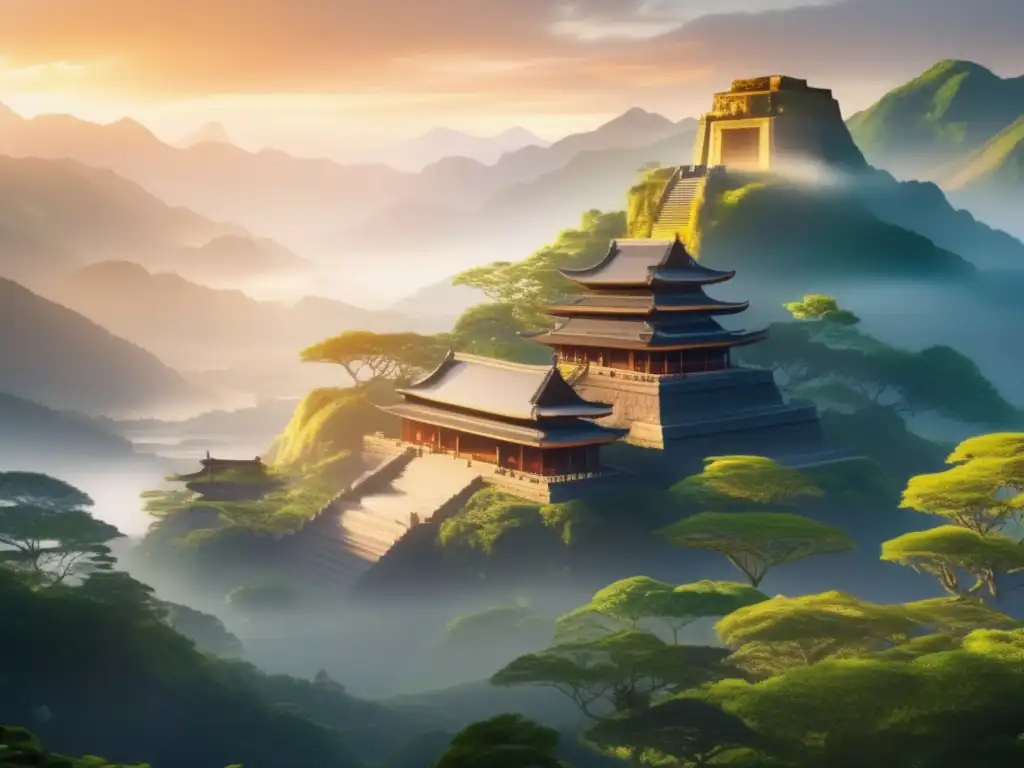 Un amanecer dorado ilumina las antiguas ruinas de Yamatai, capital de la legendaria Reina Himiko, líder chamanista en Japón