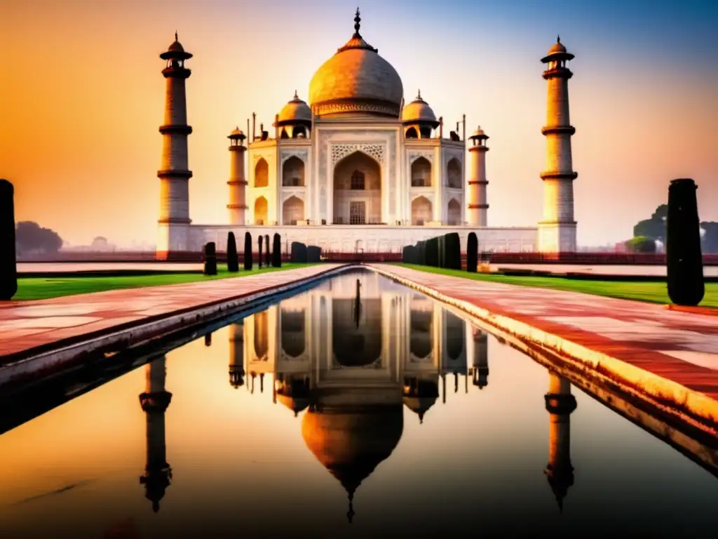 Majestuoso amanecer en el Taj Mahal: detalle y serenidad Un amanecer impresionante en el Taj Mahal, con mármol blanco resplandeciente