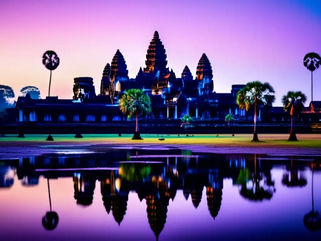 Un amanecer majestuoso en Angkor Wat, reflejos dorados en el estanque