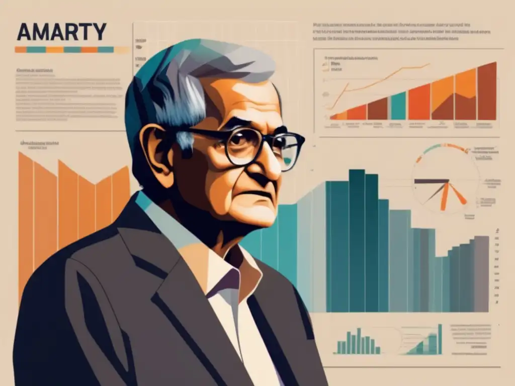 Amartya Sen reflexiona sobre la intersección entre economía y ética en una impactante obra digital de alta resolución