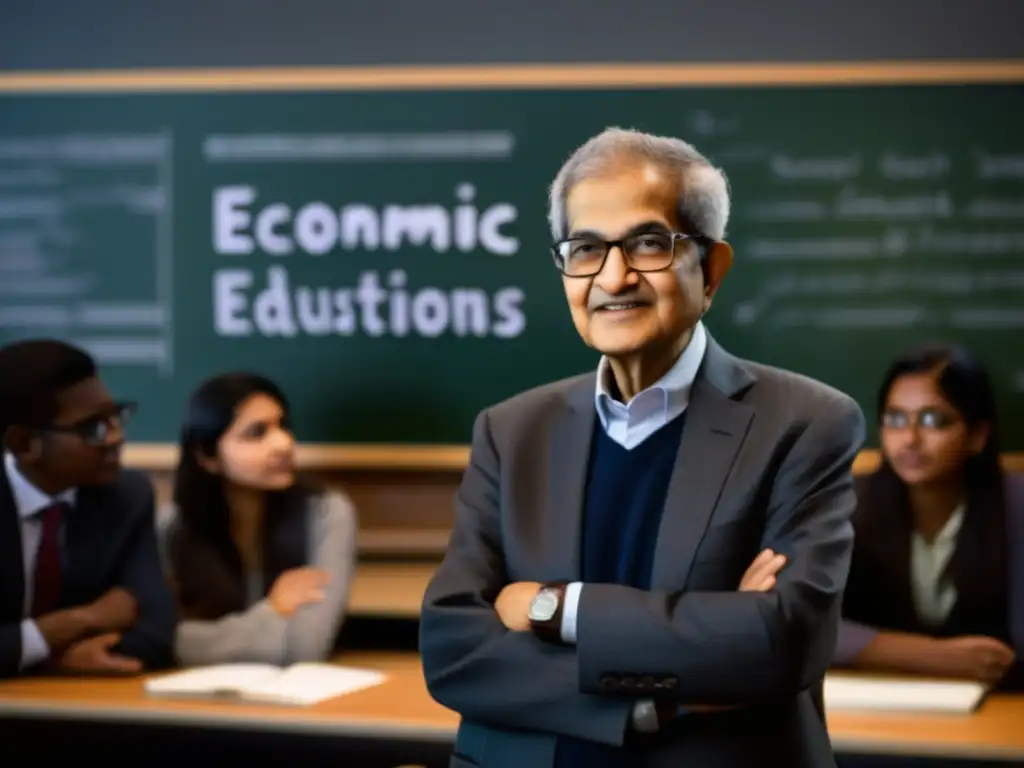 Amartya Sen cautiva a estudiantes y colegas con su influencia en economía, ética y justicia, en una imagen de alta resolución y detalle