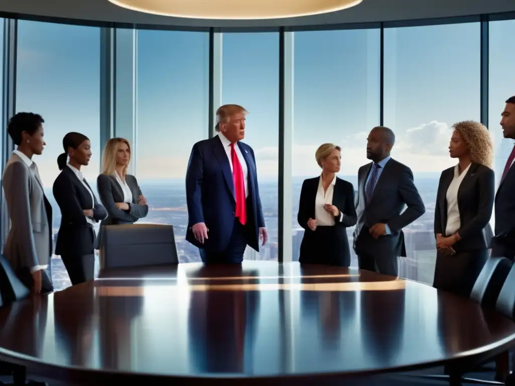 Donald Trump lidera una animada reunión en una oficina moderna
