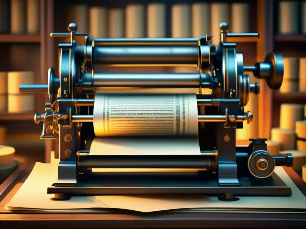 Una antigua imprenta en pleno funcionamiento, con letras y mecanismos detallados