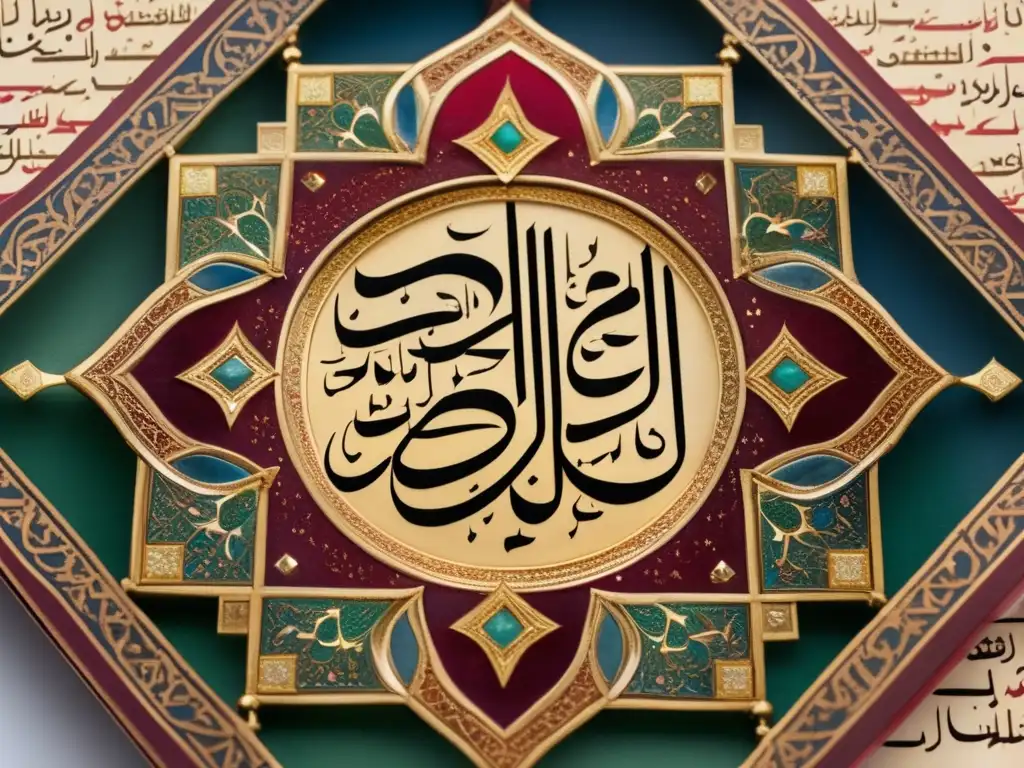 Un antiguo manuscrito de poesía árabe clásica AlMutanabbi en caligrafía exquisita y decoraciones en oro, rojo, azul y verde