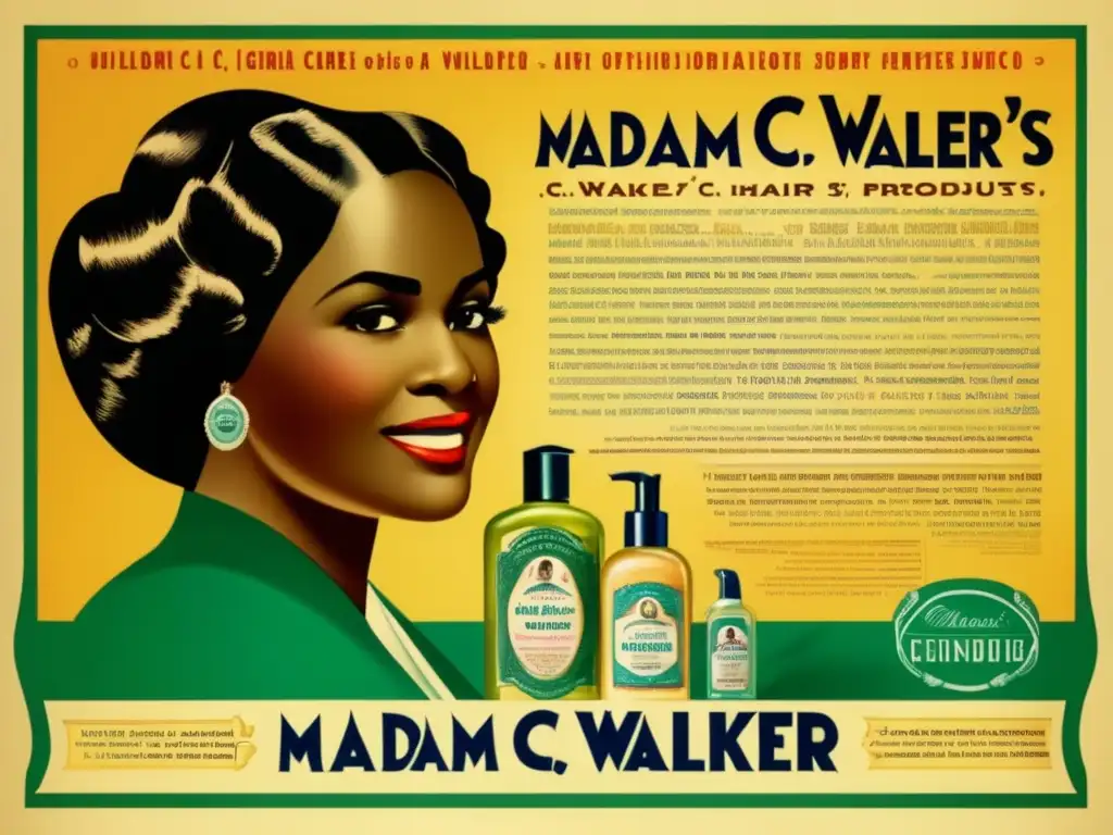 Un anuncio vintage detallado de los productos para el cuidado del cabello de Madam C