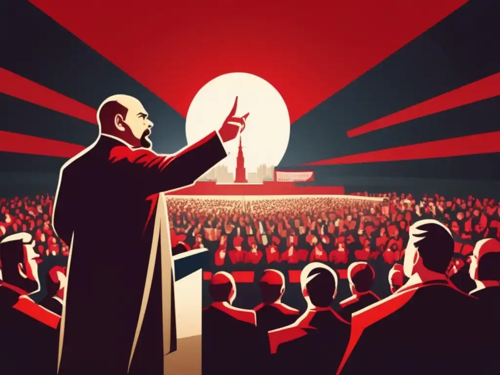 Vladimir Lenin pronuncia un apasionado discurso ante una multitud en la Revolución de Octubre