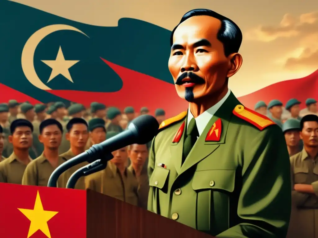 Ho Chi Minh líder guerra Vietnam dando apasionado discurso
