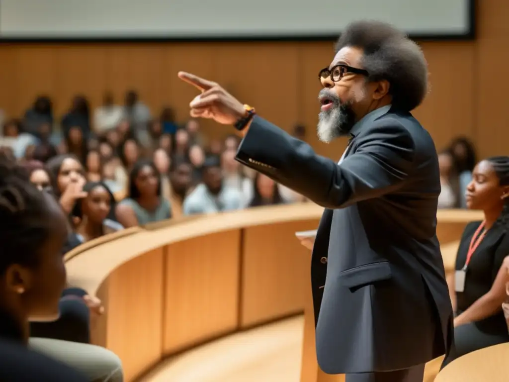 Cornel West imparte una apasionante conferencia de filosofía de justicia ante estudiantes comprometidos en un ambiente cálido y acogedor