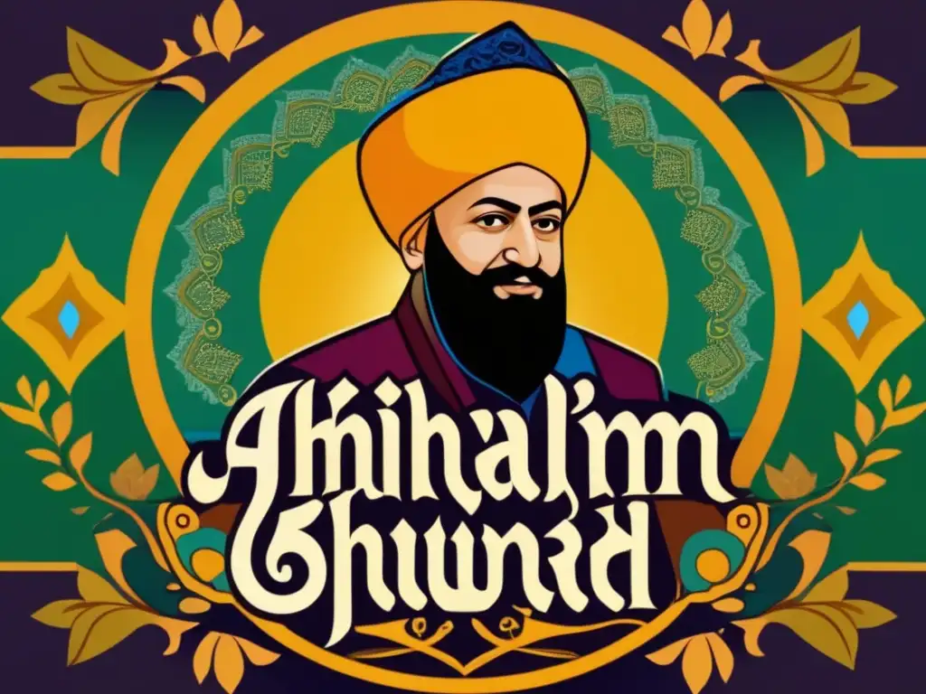 Un arte digital moderno muestra a Mirza Ghulam Ahmad transmitiendo un mensaje profético a seguidores diversos, con motivos islámicos y diseño contemporáneo