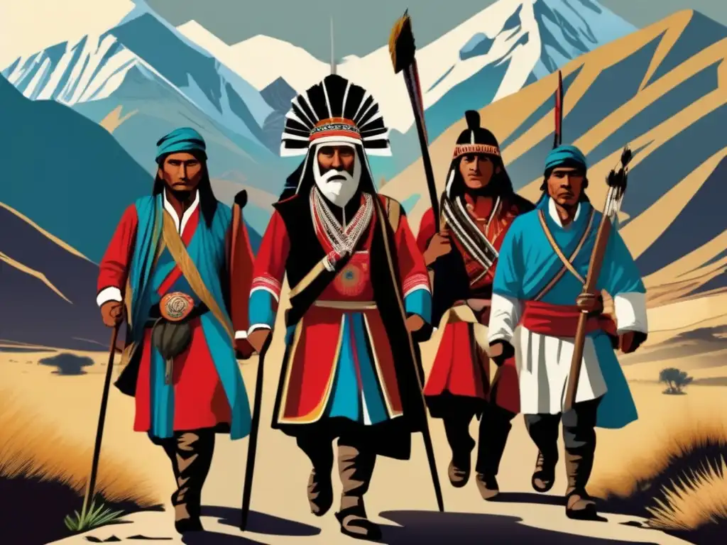 Un arte digital moderno de alta resolución muestra a Túpac Amaru II liderando rebeldes andinos con determinación