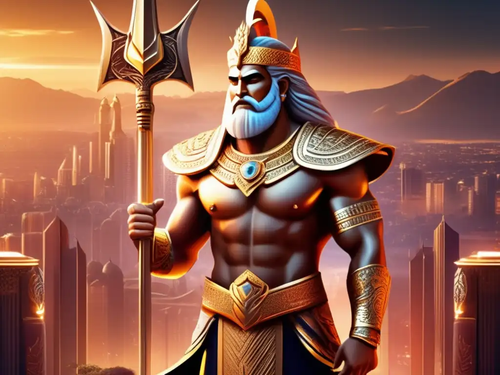 Un arte digital moderno de Gilgamesh, el rey semidivino, con una expresión determinada y majestuosa espada