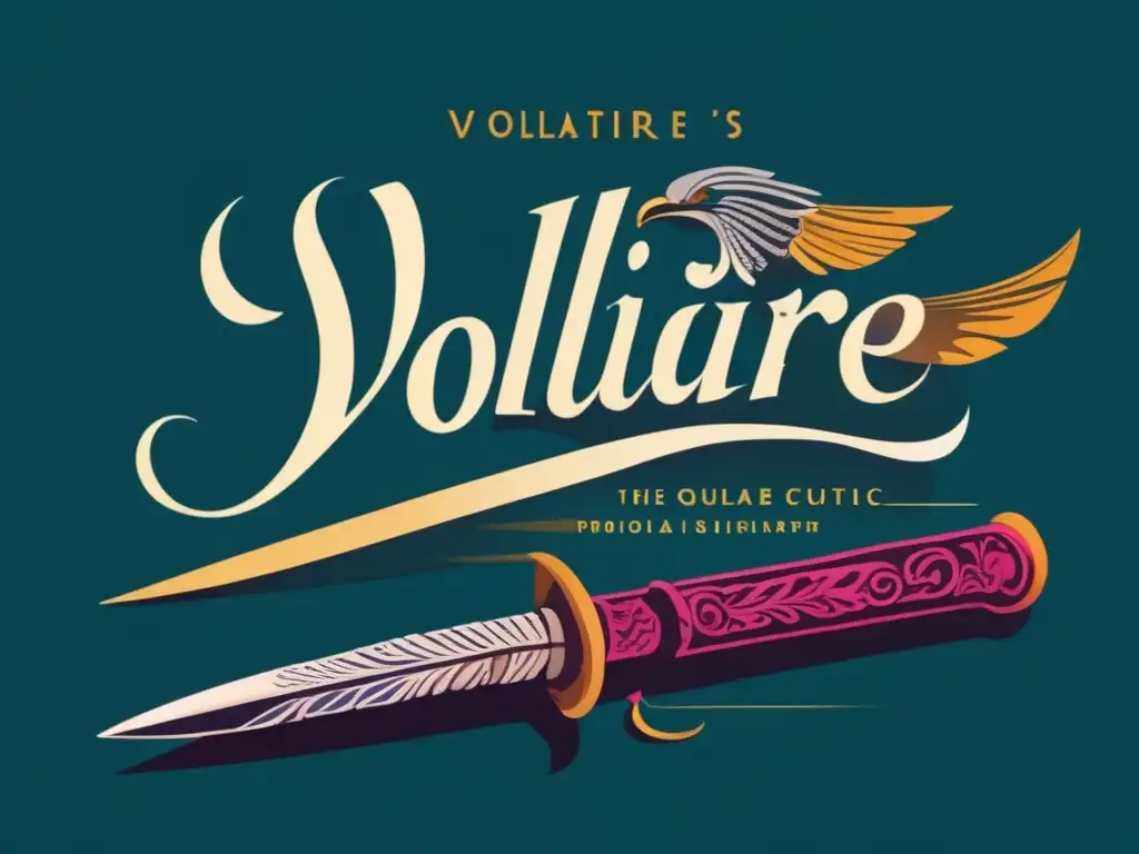 Un arte digital de alta resolución muestra la dualidad de Voltaire como crítico cultural e influencia política, con su pluma y espada