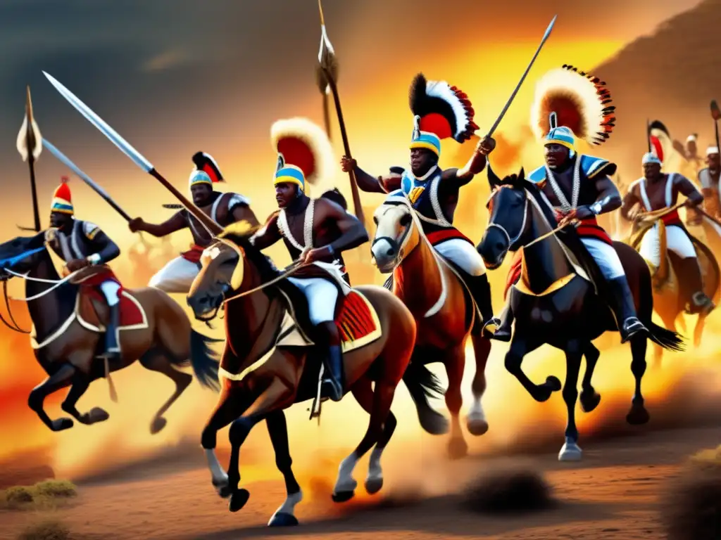 Un arte digital de alta resolución muestra la estrategia y liderazgo de Shaka Zulú en la batalla