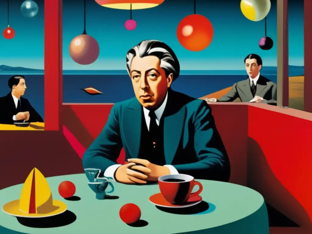 André Breton y otros artistas en un café surrealista