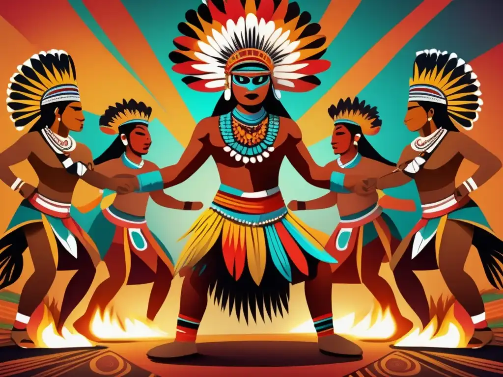 Un asombroso arte digital moderno que representa una detallada recreación de una ceremonia precolombina