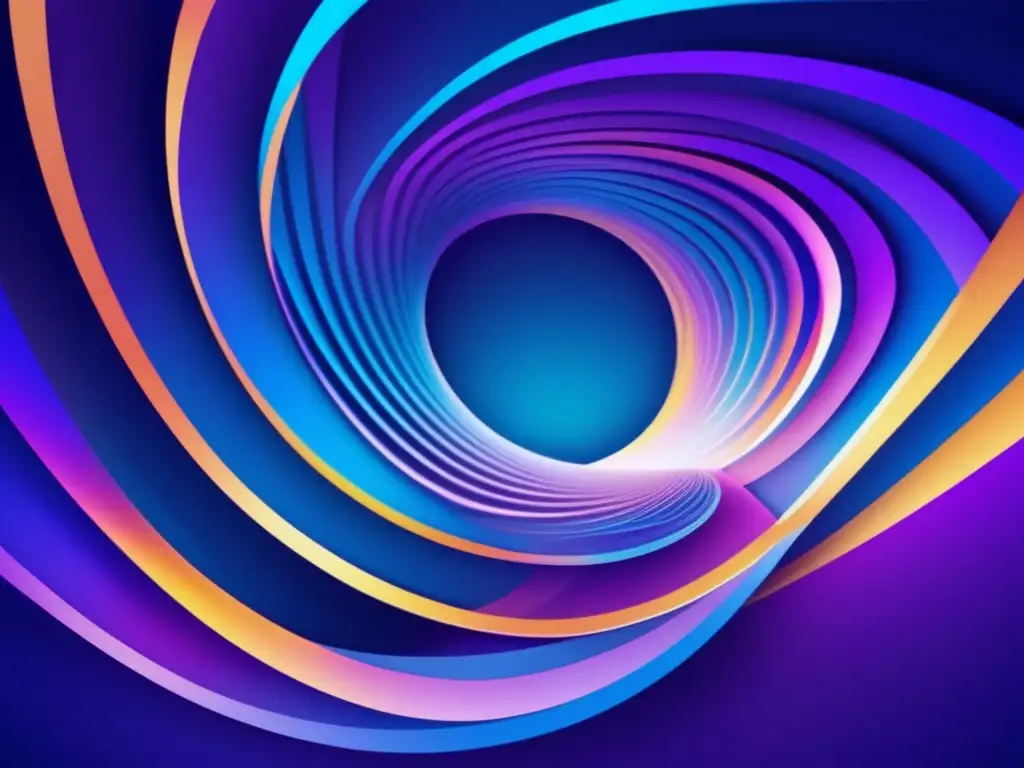 Un asombroso arte digital de alta resolución que representa la curvatura del espacio-tiempo, con patrones coloridos y formas geométricas que simbolizan la interconexión del espacio y el tiempo