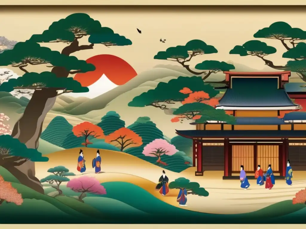 Impresionante pintura japonesa 8k: El cuento de Genji Un asombroso despliegue de la pintura japonesa tradicional en una mano de Genji