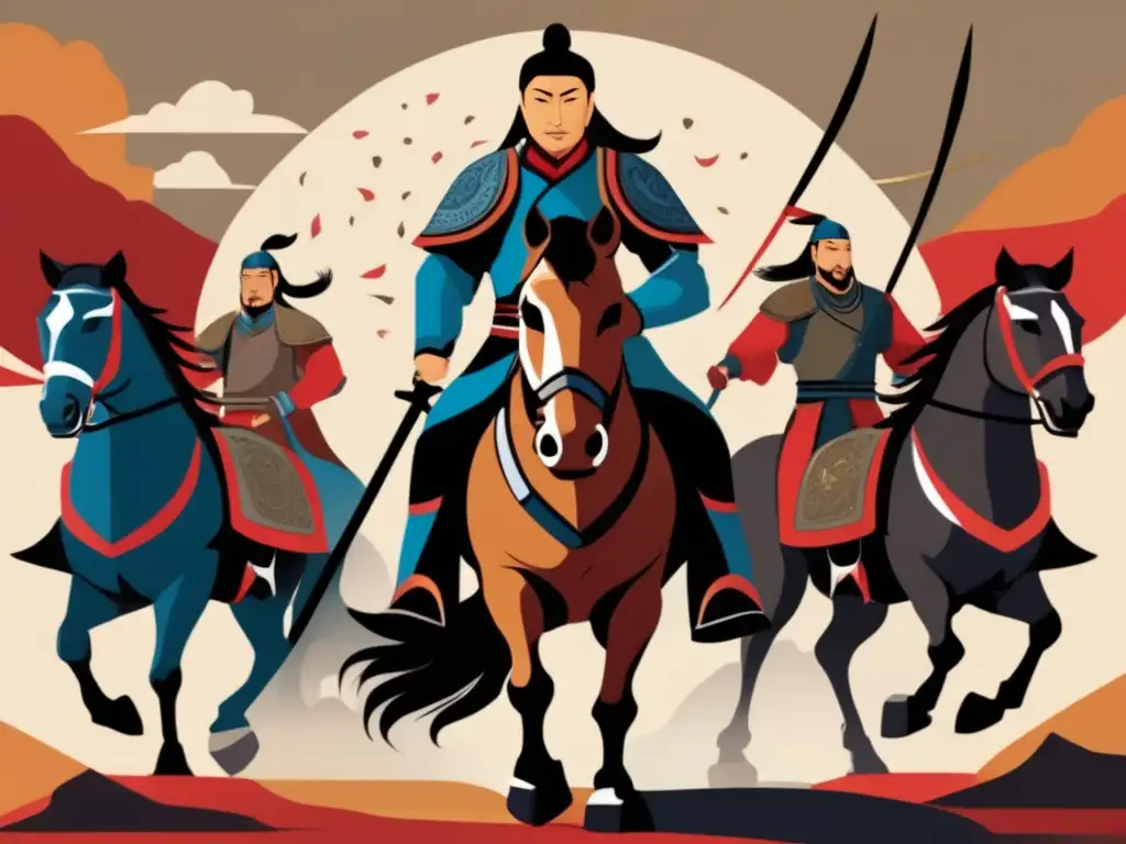 Un asombroso retrato digital de Tolui, hijo de Genghis Khan, mostrando su vida dual entre la batalla y la armonía