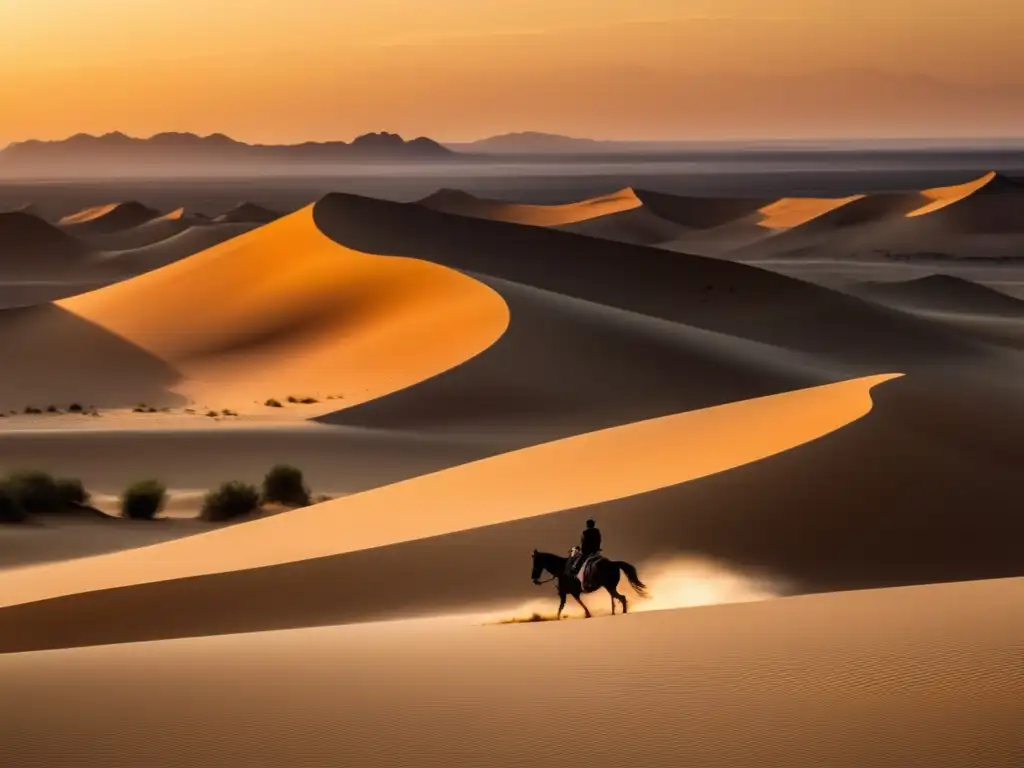 Un atardecer dorado ilumina las dunas del desierto del norte de África