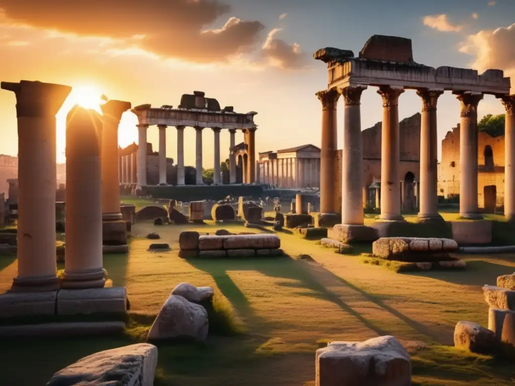 Un atardecer dorado ilumina las ruinas del antiguo lugar de festivales romanos
