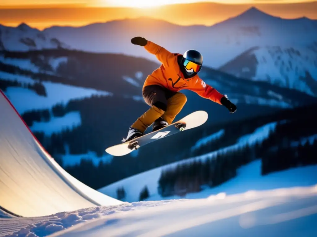 Un atardecer mágico en la montaña: Terje Haakonsen realiza un backside 360 perfecto en un halfpipe nevado