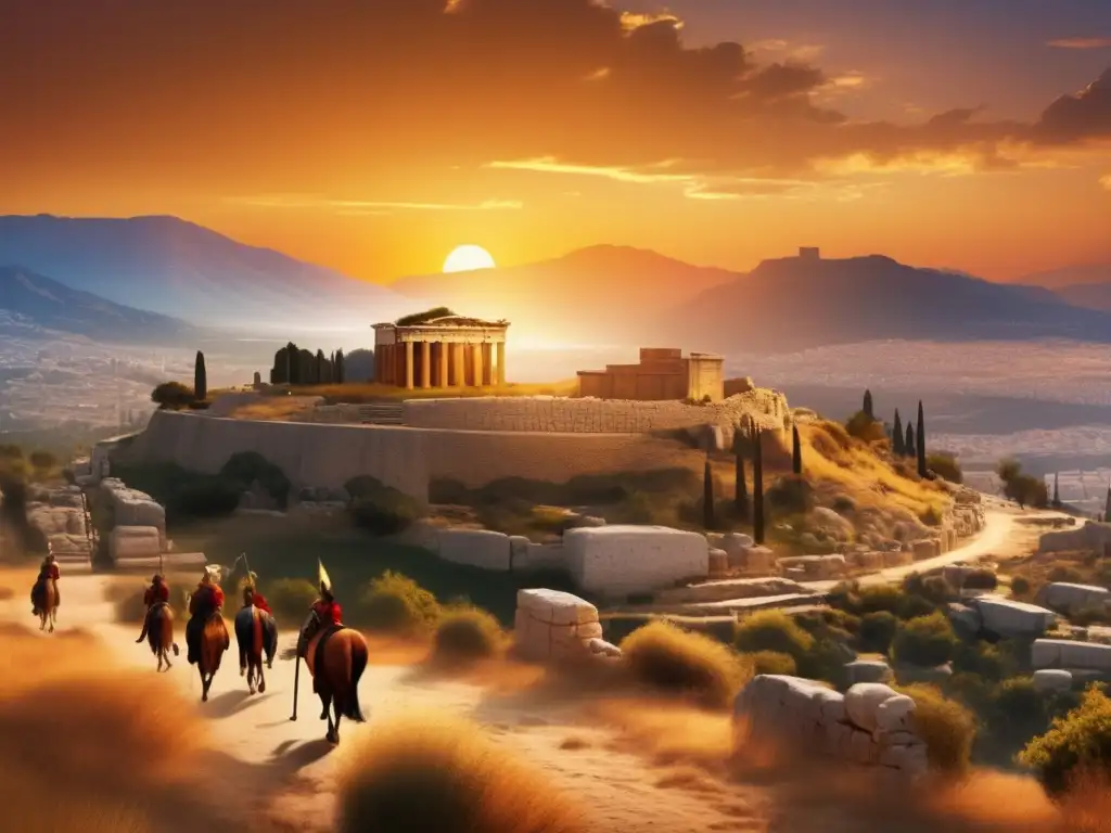 Un atardecer vibrante ilumina las ruinas de Esparta, donde guerreros recrean su historia y leyenda