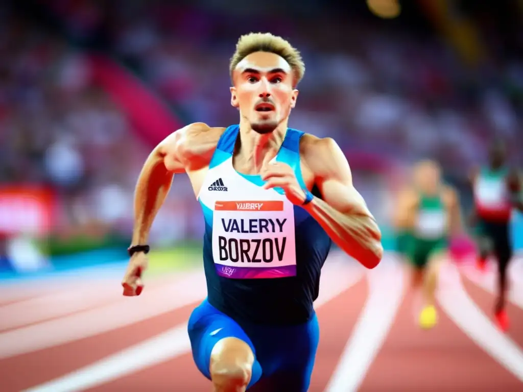 Un atleta Valery Borzov compite en una pista de atletismo, mostrando su velocidad y determinación en los Juegos Olímpicos