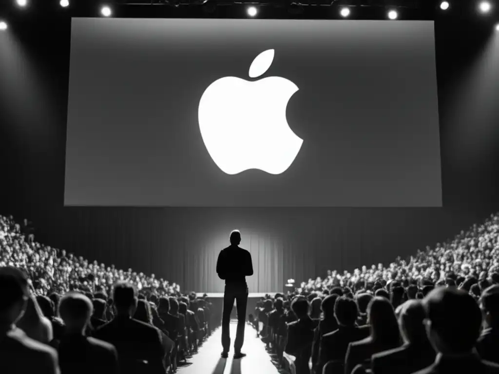 Steve Jobs, icónico líder, inspira a la audiencia en un escenario