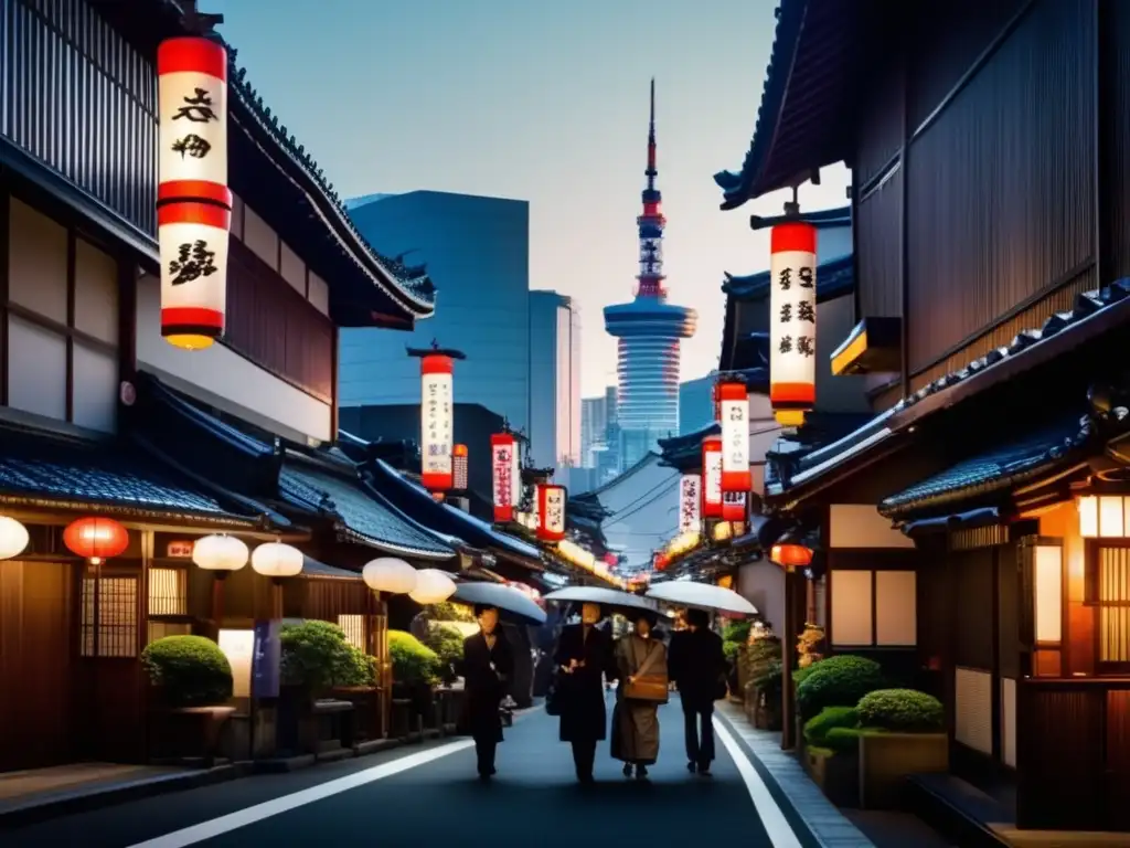 Revolución Meiji: Calles de Meijiera Tokyo en Transformación Avenida animada en la Revolución Meiji de Japón, con mezcla de arquitectura tradicional y occidental, revelando modernización y energía