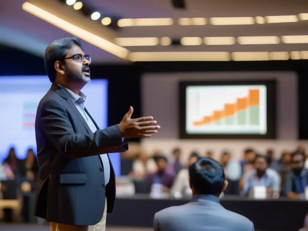 Avinash Dixit explicando la Teoría de juegos en economía internacional ante una audiencia comprometida en una conferencia dinámica