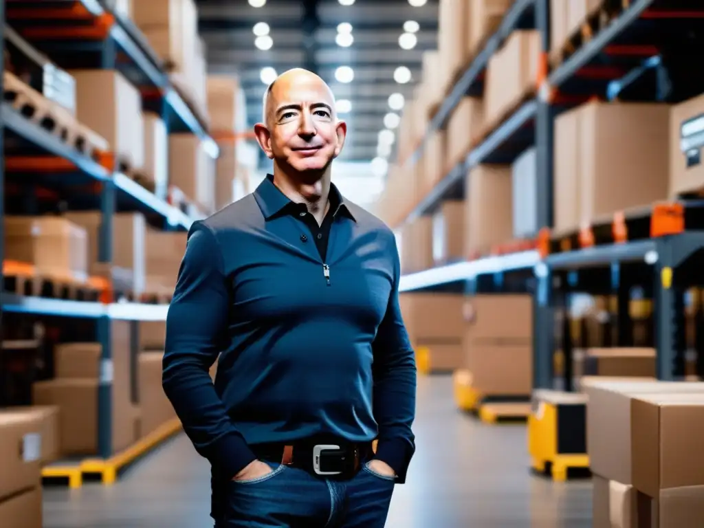 Jeff Bezos lidera el ascenso imparable del comercio electrónico en un almacén futurista lleno de tecnología de vanguardia y un flujo constante de paquetes