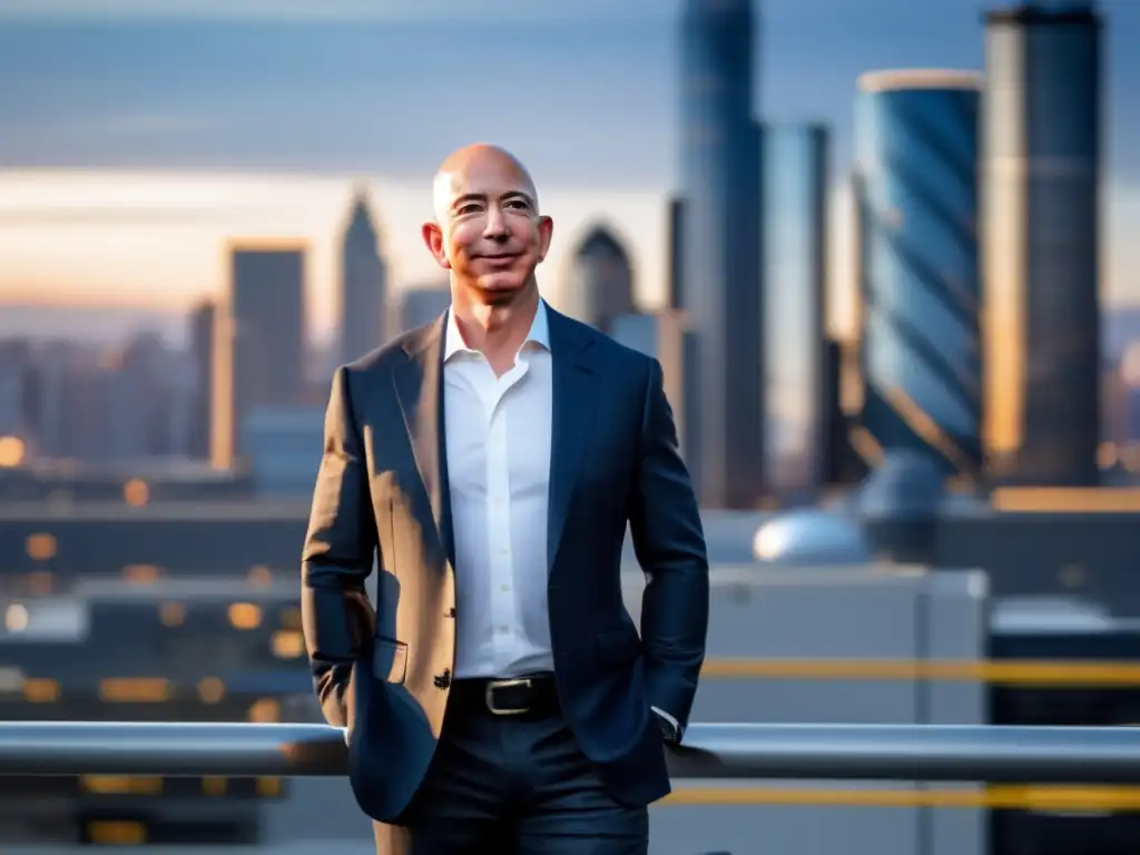 Jeff Bezos, con determinación, frente a centro logístico de Amazon