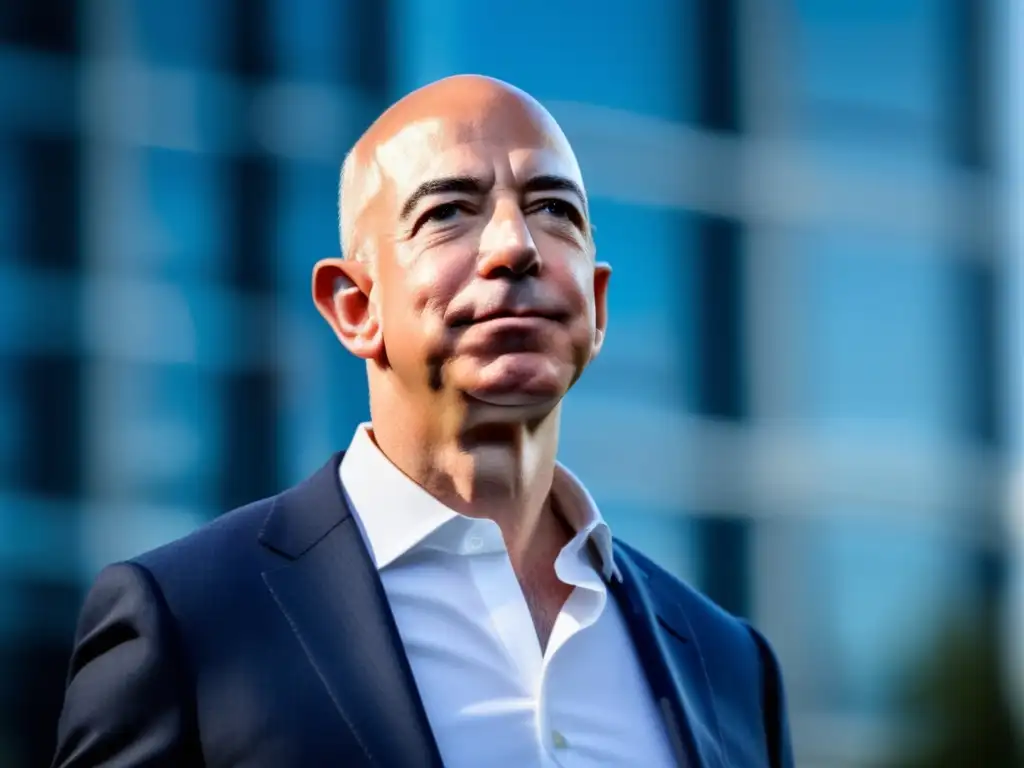 Jeff Bezos, líder visionario de Amazon, frente a la sede de la empresa