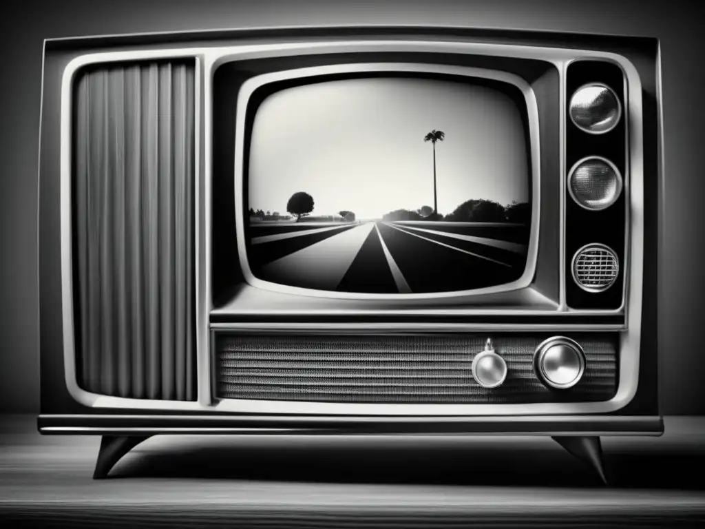 Una televisión vintage en blanco y negro muestra un programa clásico