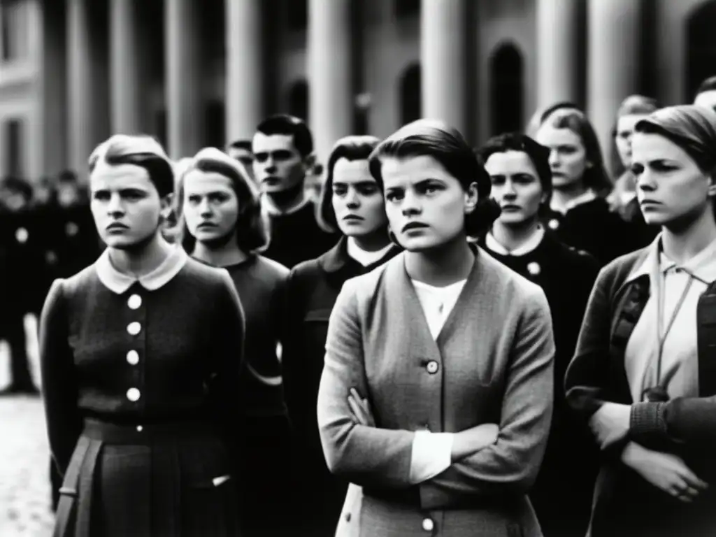En blanco y negro, Sophie Scholl y la resistencia de la Rosa Blanca desafían el nazismo en la Universidad de Munich