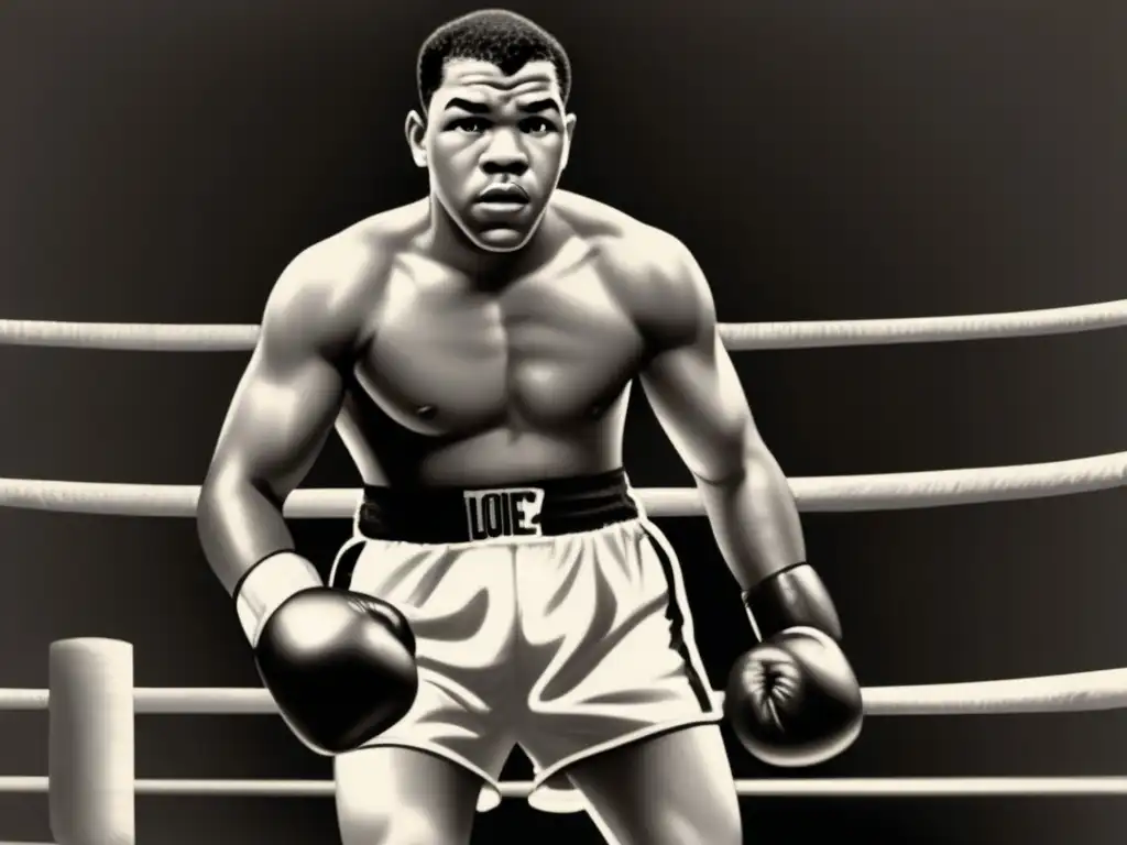 Fotografía en blanco y negro de Joe Louis en el ring, símbolo de la lucha contra el racismo