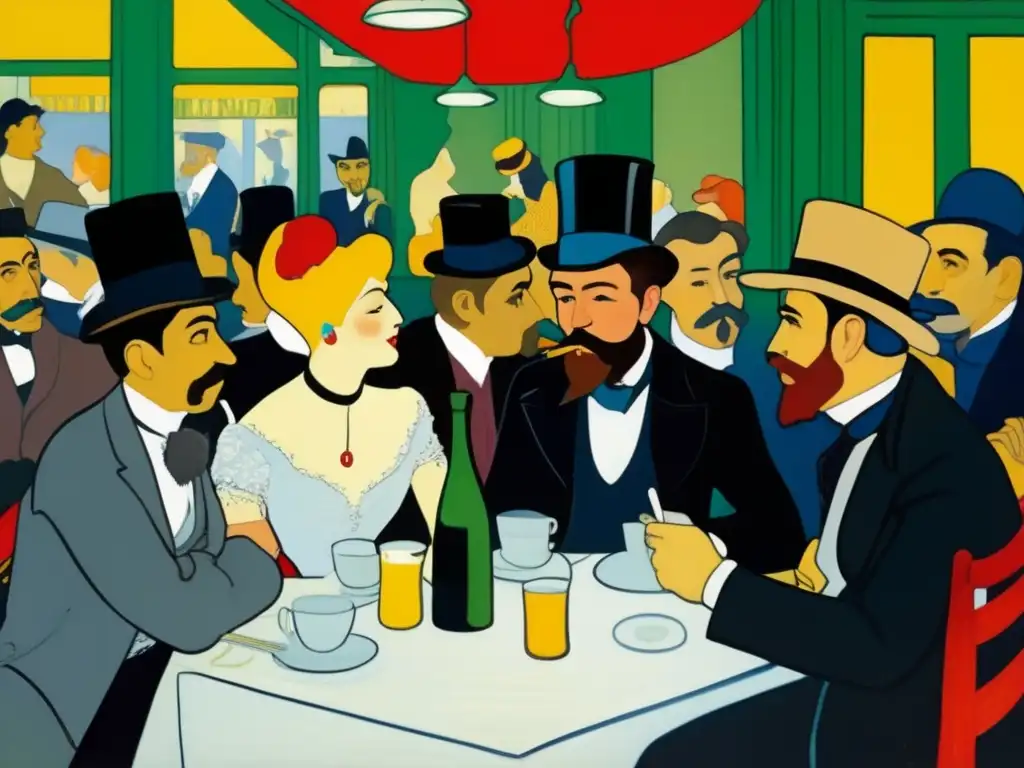 En el bullicioso café parisino, Henri de Toulouse-Lautrec y sus compañeros artistas disfrutan de la vida bohemia